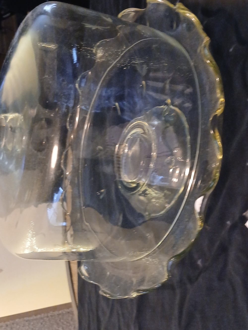 Clear Glass Cake Stand with Dome and Scalloped Edge